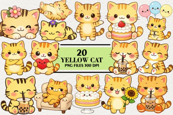 Download Kawaii Yellow Cat Clipart Bundle - Premium Resources