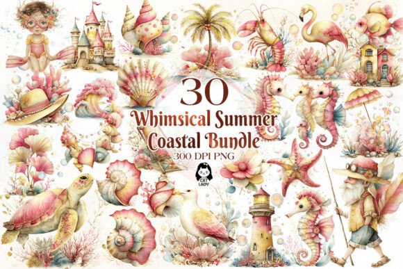Download Whimsical Summer Coastal Pink Yellow - Premium Resources