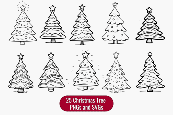 Download Charming Vintage Christmas Tree Doodles - Doodles Collection
